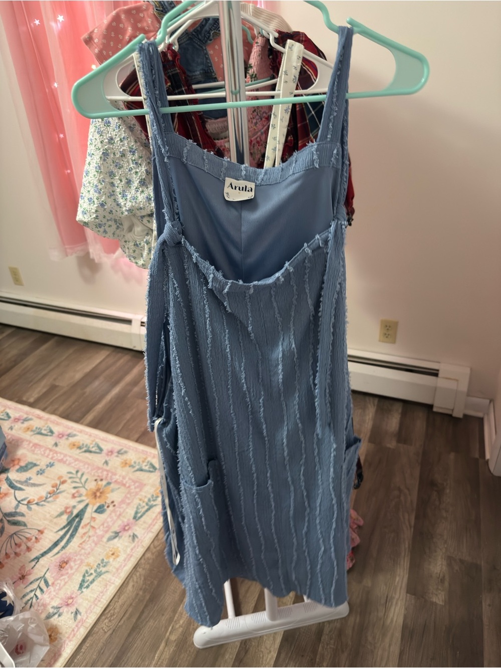 ARULA Dusty Blue Textured Mini Sundress